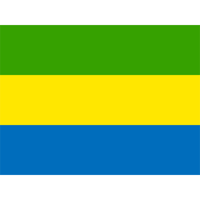 Drapeau Officiel du Gabon, parfait pour les accessoires de bébé tels que bavoirs et bodys. Disponible sur bebe-prenom.com.