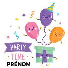 Décor joyeux pour anniversaire avec ballons et cadeaux, idéal pour les petites célébrations. Disponible sur bebe-prenom.com.