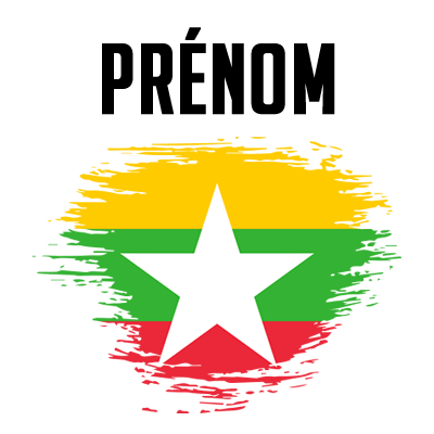 Drapeau effet pinceau Myanmar, idéal pour personnaliser les accessoires de bébé sur bebe-prenom.com.