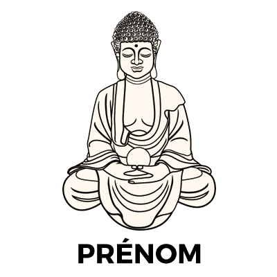 Bouddha méditation style 1, un design apaisant pour les accessoires de bébé, disponible sur bebe-prenom.com.