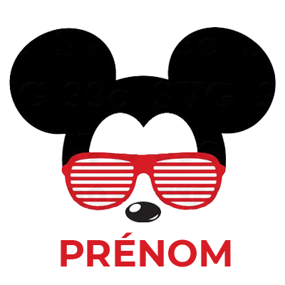 Lunettes Mickey avec oreilles noires et lunettes rouges, parfaites pour le style de votre bébé. Disponible sur bebe-prenom.com.