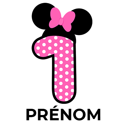 Disney Minnie Numéro 1 rose pois blancs avec un joli papillon rose, parfait pour les accessoires de bébé chez bebe-prenom.com.