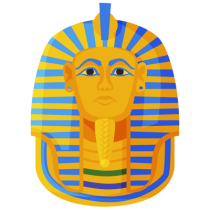 Symbole de masque doré pharaon de Toutânkhamon, parfait pour les accessoires de bébé sur bebe-prenom.com.