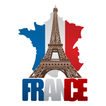 Carte France avec la Tour Eiffel, parfaite pour les accessoires de bébé comme tétines et bavoirs. Disponible sur bebe-prenom.com