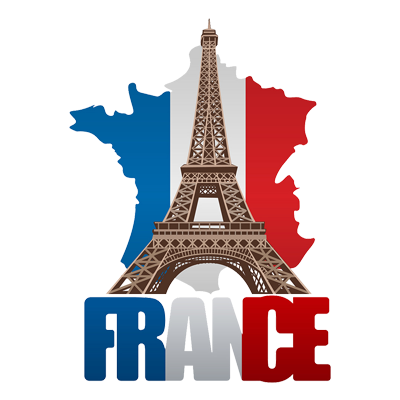 Carte France avec la Tour Eiffel, parfaite pour les accessoires de bébé comme tétines et bavoirs. Disponible sur bebe-prenom.com