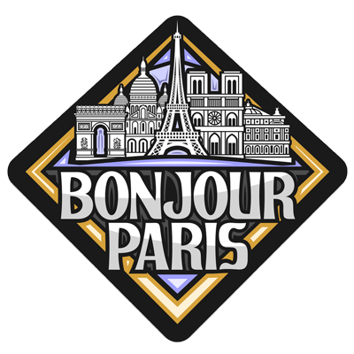 Logo Bonjour Paris, design élégant pour les vêtements et accessoires de bébé. Idéal pour un style chic et tendance.