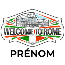 Étiquette décorative Welcome to Rome pour articles pour bébé, idéale pour ajouter une touche italienne à vos accessoires.