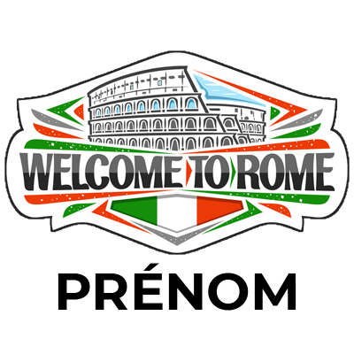 Étiquette décorative Welcome to Rome pour articles pour bébé, idéale pour ajouter une touche italienne à vos accessoires.