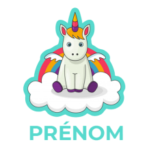 Licorne avec ailes sur nuage, un doux compagnon pour votre bébé. Idéal pour les tétines et accessoires. Découvrez-le sur bebe-pr