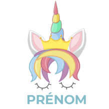 Motif Licorne coloré pour articles pour bébé, idéal pour tétines et accessoires adorables. Disponibles sur bebe-prenom.com.