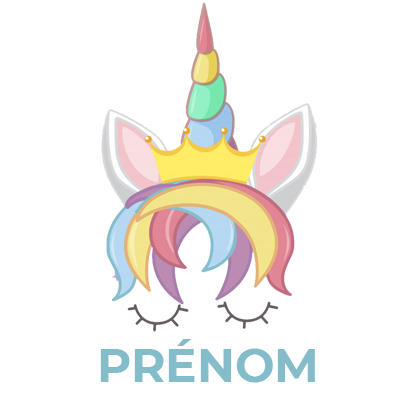 Motif Licorne coloré pour articles pour bébé, idéal pour tétines et accessoires adorables. Disponibles sur bebe-prenom.com.
