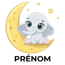 Bébé éléphant bonne nuit Croissant, un accessoire tendre pour apaiser votre petit dans son sommeil. Disponible sur bebe-prenom.c