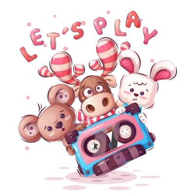 Animaux rigolos Let\'s Play, parfait pour égayer les accessoires de bébé. Découvrez nos produits sur bebe-prenom.com.