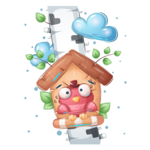Animaux rigolos Oiseau maison, parfait pour égayer les articles bébé comme bavoirs et bodys sur bebe-prenom.com.