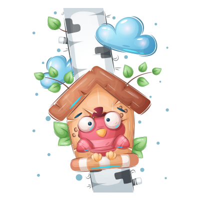 Animaux rigolos Oiseau maison, parfait pour égayer les articles bébé comme bavoirs et bodys sur bebe-prenom.com.