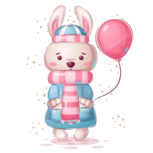 Lapin avec ballon rose, idéal pour décorer les articles de bébé, doux et ludique, parfait pour égayer les moments de votre petit