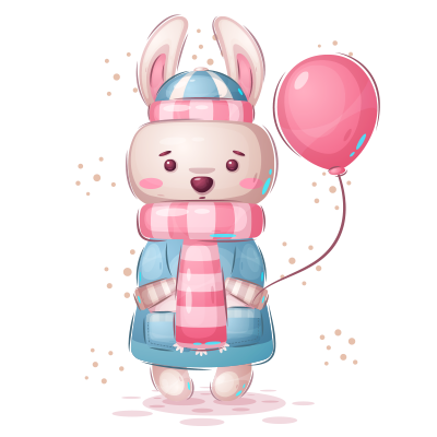 Lapin avec ballon rose, idéal pour décorer les articles de bébé, doux et ludique, parfait pour égayer les moments de votre petit
