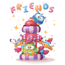 Animaux rigolos Friends : une collection joyeuse pour les bébés, idéale pour tétines, bavoirs et plus sur bebe-prenom.com.