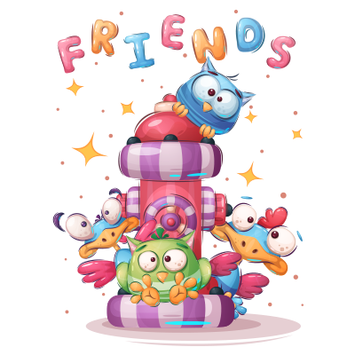 Animaux rigolos Friends : une collection joyeuse pour les bébés, idéale pour tétines, bavoirs et plus sur bebe-prenom.com.