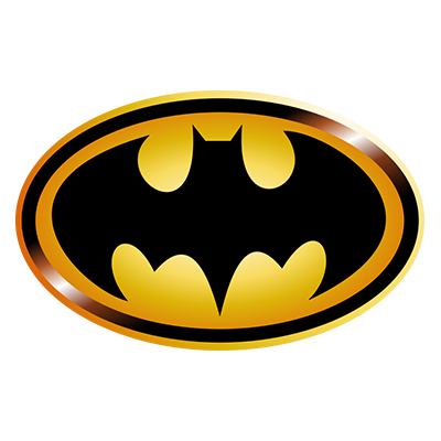 Logo Batman noir et jaune, parfait pour les tétines, attaches-tétines et autres articles bébé sur bebe-prenom.com.