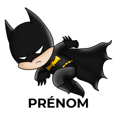Motif Batman enfant pour tétines, bodys et accessoires bébé sur bebe-prenom.com. Style amusant et tendance pour petits super-hér