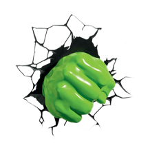 Poing Hulk casse le mur, un design amusant et ludique pour égayer les accessoires de bébé sur bebe-prenom.com.