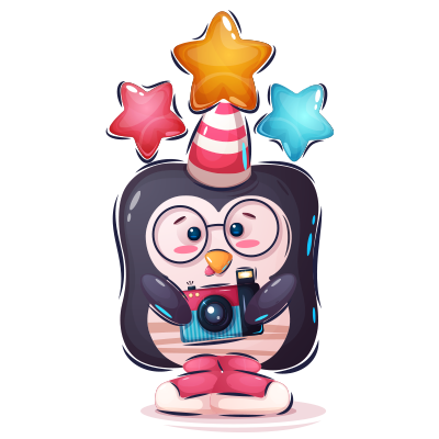 Joli appareil photo Pinguin pour capturer les moments tendres de bébé. Idéal pour tous les amateurs de souvenirs adorables.
