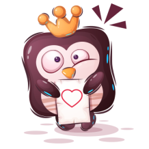 Pinguin rigolo avec un cœur, parfait pour les accessoires de bébé comme tétines et bavoirs. Découvrez-le sur bebe-prenom.com.