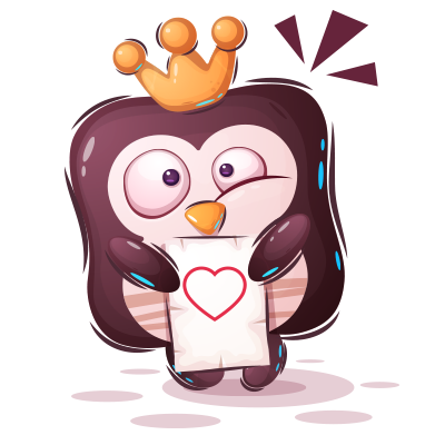 Pinguin rigolo avec un cœur, parfait pour les accessoires de bébé comme tétines et bavoirs. Découvrez-le sur bebe-prenom.com.