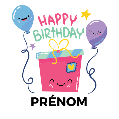 Un design joyeux \"Happy birthday style 4\" parfait pour les articles de fête pour bébé sur bebe-prenom.com.