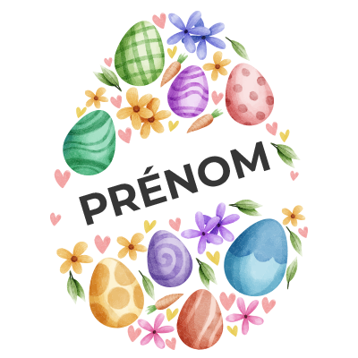 Oeuf de Pâques Motif-1, un adorable accessoire pour célébrer les premières fêtes de votre bébé. Disponibles sur bebe-prenom.com.
