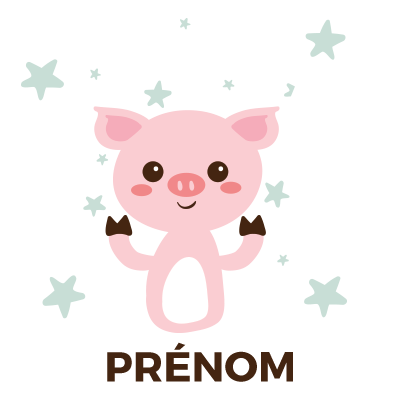 Cochon en peluche mignon pour éveiller votre bébé avec douceur et tendresse sur bebe-prenom.com.