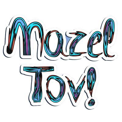 Autocollant \"Mazel Tov\" en version hébraïque pour célébrer les moments spéciaux de bébé. Parfait pour les accessoires !