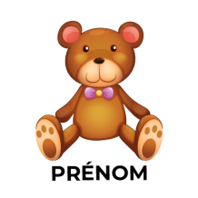 Jouet ours en peluche doux et câlin, idéal pour éveiller votre bébé. Trouvez-le sur bebe-prenom.com.