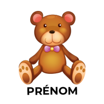 Jouet ours en peluche doux et câlin, idéal pour éveiller votre bébé. Trouvez-le sur bebe-prenom.com.