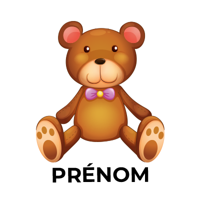 Jouet ours en peluche doux et câlin, idéal pour éveiller votre bébé. Trouvez-le sur bebe-prenom.com.