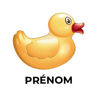 Jouet petit canard jaune, idéal pour amuser bébé lors du bain ou des jeux, disponible sur bebe-prenom.com.