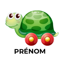 Jouet tortue avec roues, parfait pour stimuler l\'éveil de votre bébé. Disponible sur bebe-prenom.com.