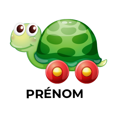 Jouet tortue avec roues, parfait pour stimuler l\'éveil de votre bébé. Disponible sur bebe-prenom.com.