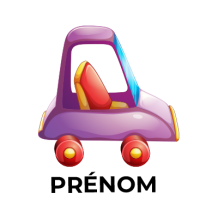 Jouet voiture violet Motif-1, idéal pour éveiller l\'imagination des tout-petits. Disponible sur bebe-prenom.com.