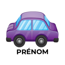 Jouet voiture violet Version 2, idéal pour le développement ludique de votre bébé. Disponible sur bebe-prenom.com.