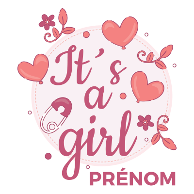 Étiquette \"It\'s a girl\" avec motifs doux, idéale pour personnaliser les articles bébé sur bebe-prenom.com.