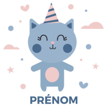 Chat anniversaire mignon pour célébrer les moments spéciaux de votre bébé. Parfait pour une touche festive sur bebe-prenom.com.