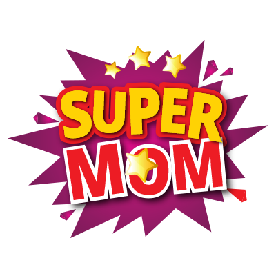 Logo Super MOM, parfait pour célébrer les mamans avec style. Idéal pour vos articles pour bébé sur bebe-prenom.com.