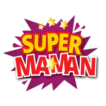 Logo \"Super Maman\" pour célébrer les mamans. Un produit idéal pour votre boutique d’articles pour bébé sur bebe-prenom.com.