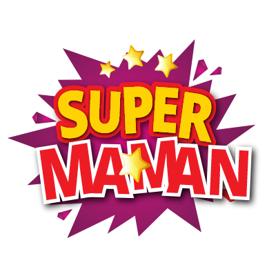 Logo \"Super Maman\" pour célébrer les mamans. Un produit idéal pour votre boutique d’articles pour bébé sur bebe-prenom.com.