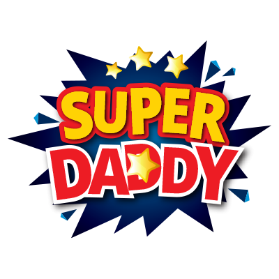 Logo de Super DADY, idéal pour les articles pour bébé sur bebe-prenom.com. Un style amusant et tendance pour les papas.